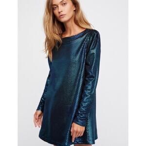 Free People Womens XS Blue Diamonds Are Forever Metallic Party Mini Dress NEW